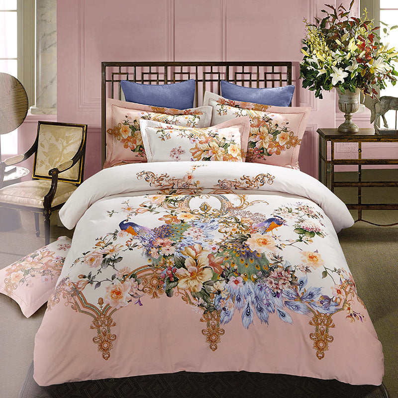 HKM-619411 Pure Cotton Four-Piece Bedding Set - Soft Sanding Fabric, Quilt Cover 200x230cm, Includes Pillowcases and Sheet