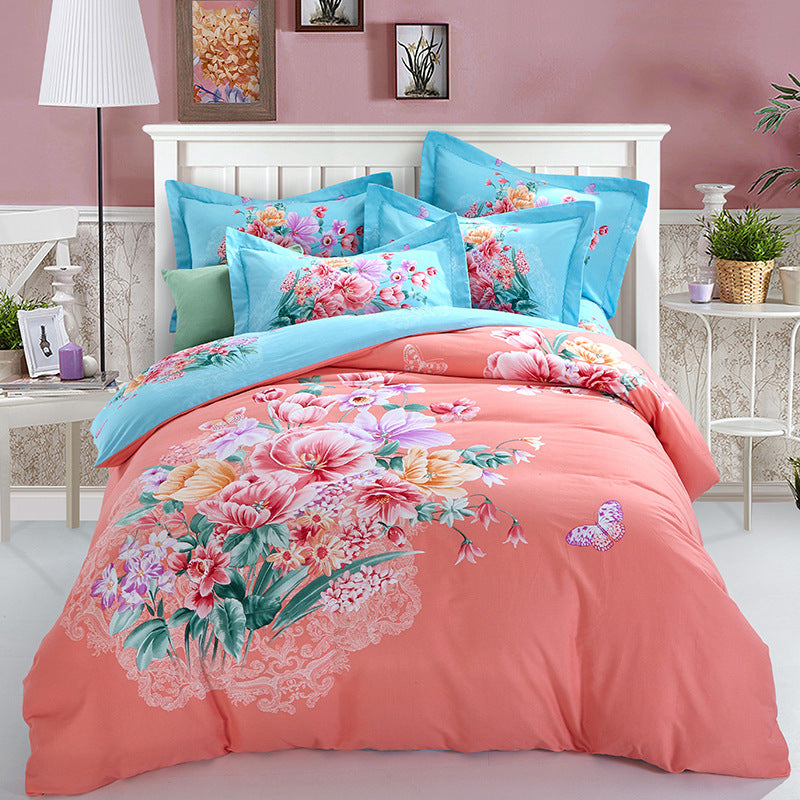 HKM-619411 Pure Cotton Four-Piece Bedding Set - Soft Sanding Fabric, Quilt Cover 200x230cm, Includes Pillowcases and Sheet
