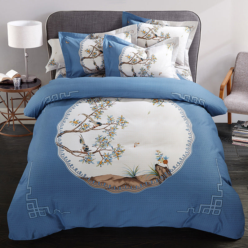 HKM-619411 Pure Cotton Four-Piece Bedding Set - Soft Sanding Fabric, Quilt Cover 200x230cm, Includes Pillowcases and Sheet