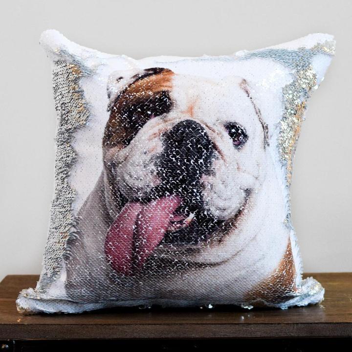 HKM-619475 Personalized Sequin Photo Cushion Cover for Wedding, Baby, or Pet Memories - 40cm x 40cm