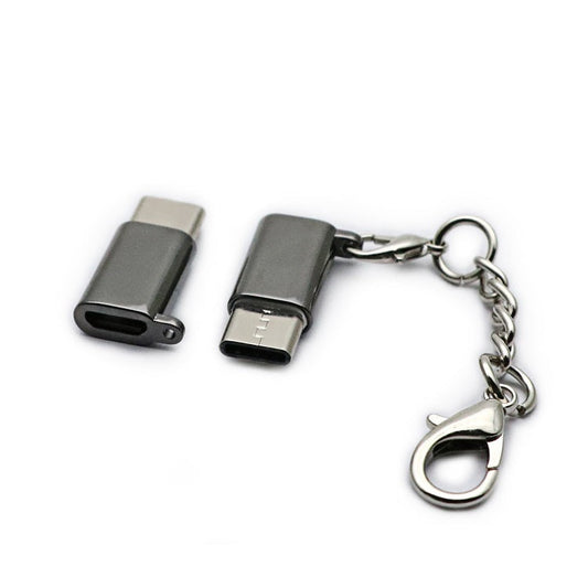 HKM-619475 Type-C to Micro USB Adapter for Android Devices, Nickel Plated, Black, Portable Interface Converter