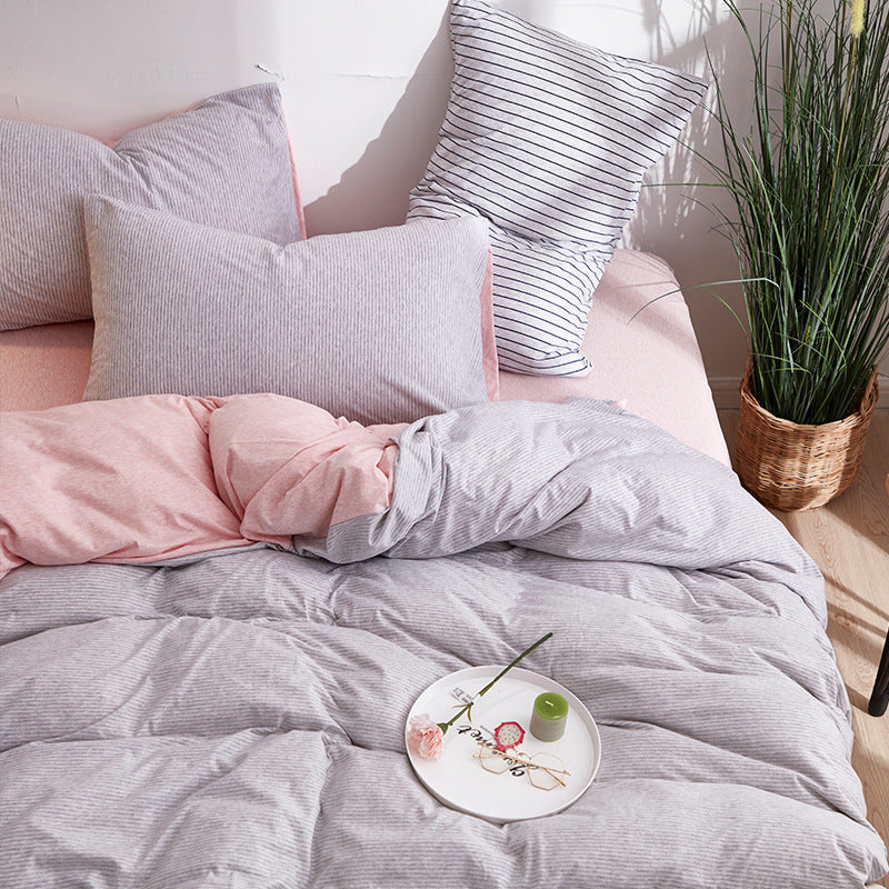 HKM-619923 Tianzhu Cotton Four-Piece Striped Knitted Bed Set in Various Colors and Sizes