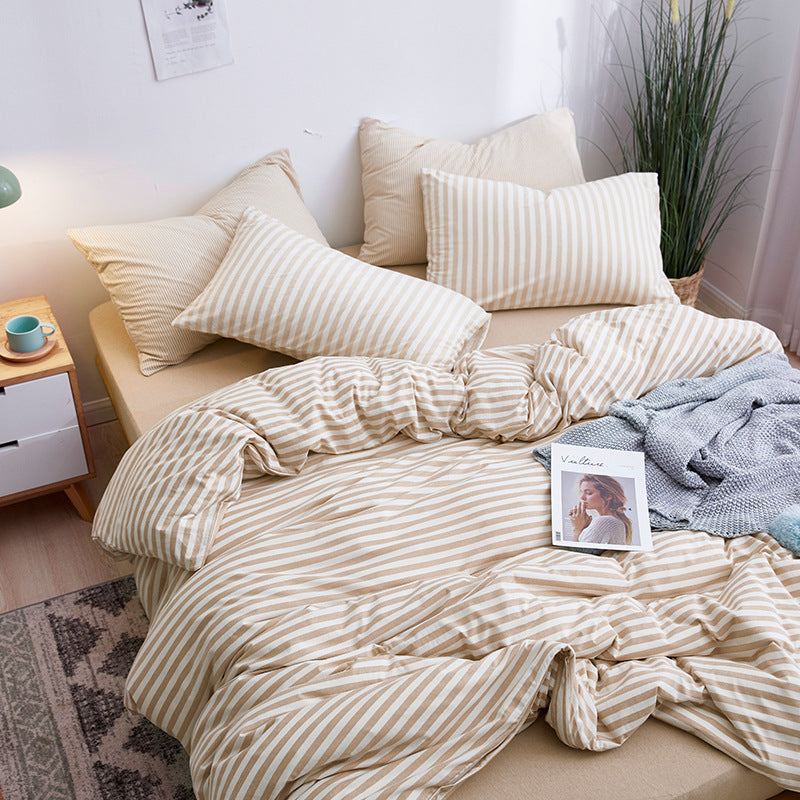 HKM-619923 Tianzhu Cotton Four-Piece Striped Knitted Bed Set in Various Colors and Sizes