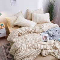 HKM-619923 Tianzhu Cotton Four-Piece Striped Knitted Bed Set in Various Colors and Sizes