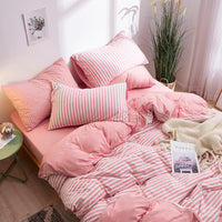 HKM-619923 Tianzhu Cotton Four-Piece Striped Knitted Bed Set in Various Colors and Sizes
