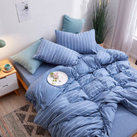 HKM-619923 Tianzhu Cotton Four-Piece Striped Knitted Bed Set in Various Colors and Sizes