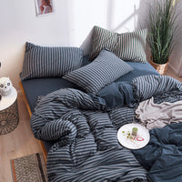 HKM-619923 Tianzhu Cotton Four-Piece Striped Knitted Bed Set in Various Colors and Sizes