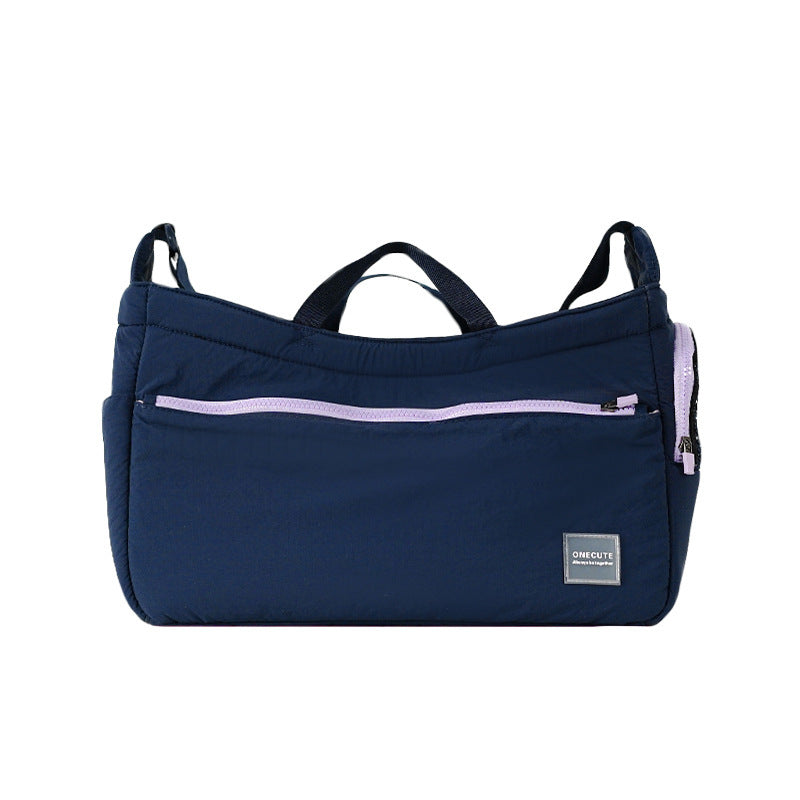 HKM-620115 Portable Mesh Cat Shoulder Crossbody Pet Bag - Navy Blue & Khaki, Cloth Material, 40x14x25cm