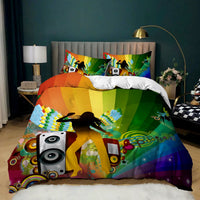 HKM-620243 Music Rainbow 3D Digital Print Bed Sheet Set - Modern Chemical Fiber Design in Multiple Dimensions