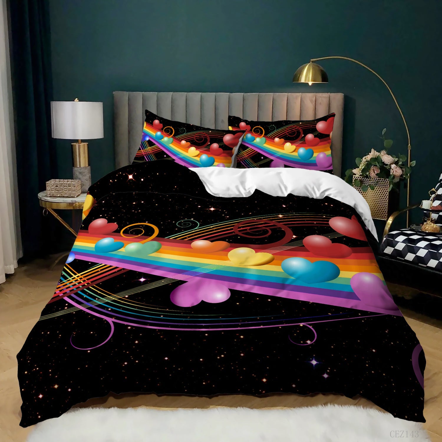 HKM-620243 Music Rainbow 3D Digital Print Bed Sheet Set - Modern Chemical Fiber Design in Multiple Dimensions