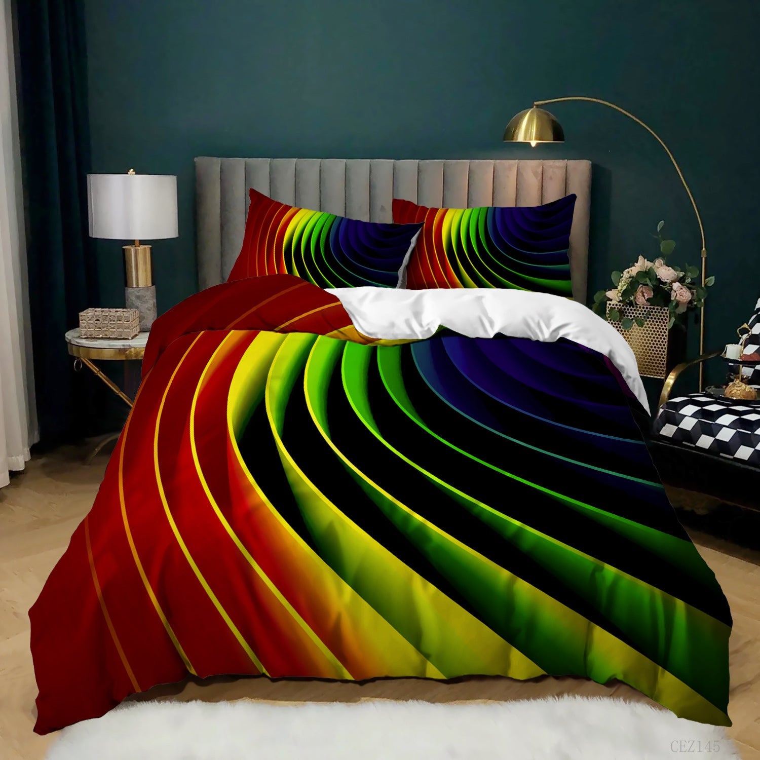 HKM-620243 Music Rainbow 3D Digital Print Bed Sheet Set - Modern Chemical Fiber Design in Multiple Dimensions