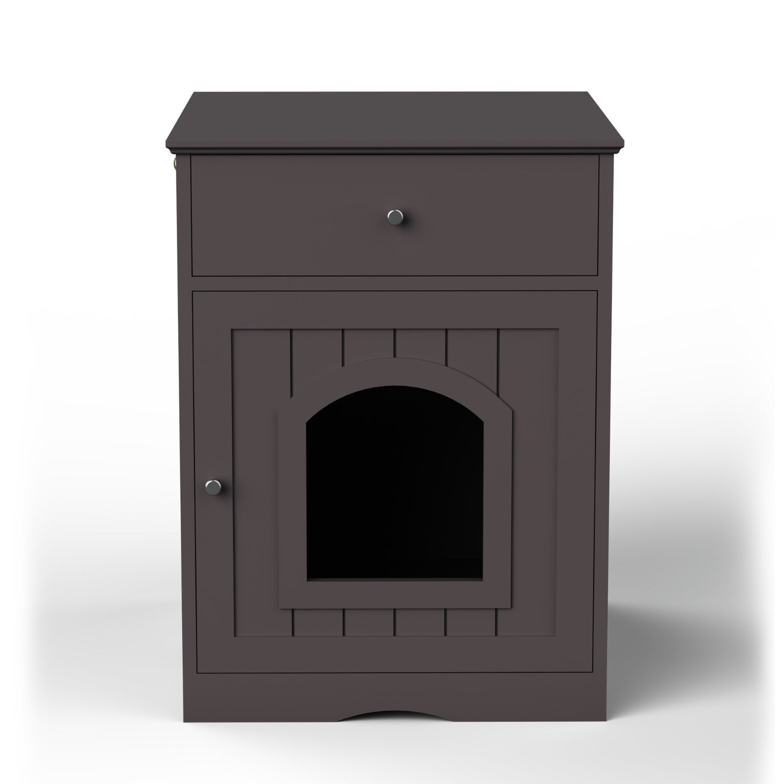 HKM-620243 Wooden Cat Litter Box Enclosure with Storage Drawer and Side Table in Brown