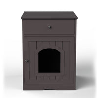 HKM-620243 Wooden Cat Litter Box Enclosure with Storage Drawer and Side Table in Brown