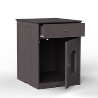 HKM-620243 Wooden Cat Litter Box Enclosure with Storage Drawer and Side Table in Brown