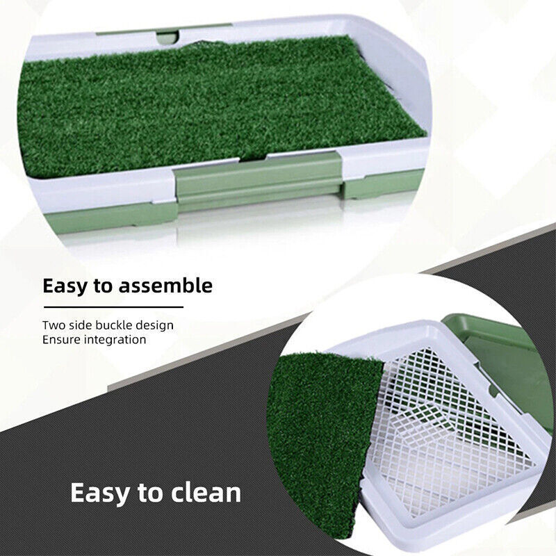 HKM-620307 Indoor Pet Dog Toilet Training Mat with Synthetic Grass Potty Pad, 3-Tier Odor-Resistant System