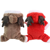 HKM-620691 Thick Fleece Warm Dog Coat for Autumn and Winter - Four-Legged Design in Red Elk and Brown Elk