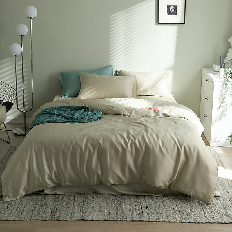 HKM-621075 Tencel Solid Color Bed Set - Four-Piece Collection with Various Color Options