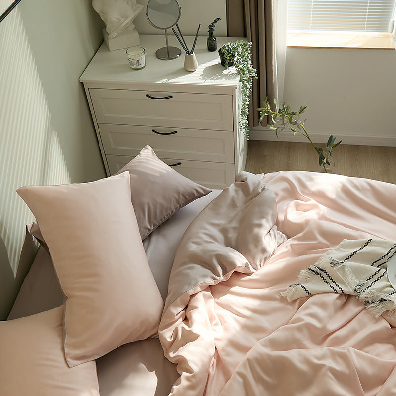HKM-621075 Tencel Solid Color Bed Set - Four-Piece Collection with Various Color Options
