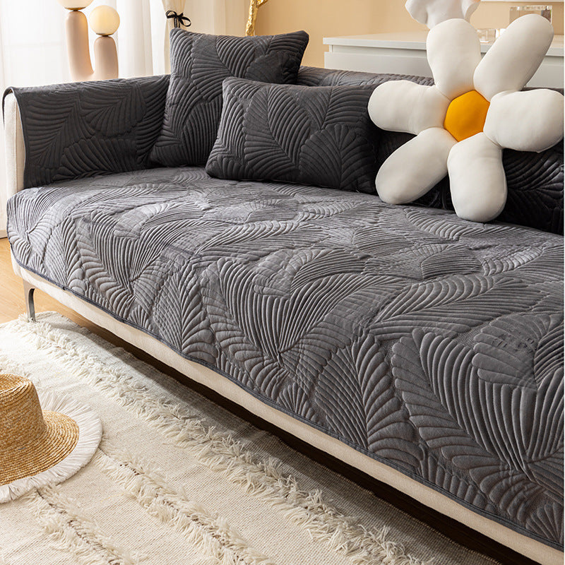 HKM-621139 Universal Solid Color Flannel Sofa Cover - All-Inclusive Dust Protection and Slipcover