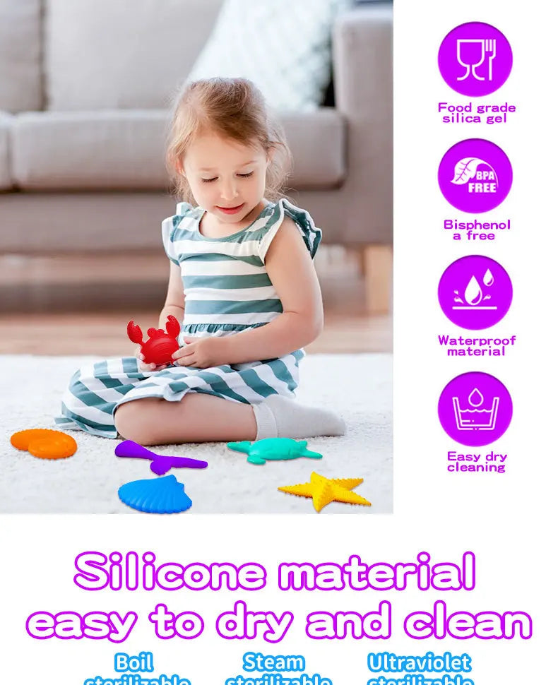 HKM-621395 Ocean Animal Sensory Worry Stones - Silicone Fidget Toy for Kids, Stress Relief and Anxiety Reduction