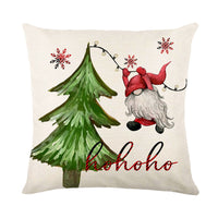 HKM-621459 Christmas Red and Black Plaid Linen Throw Pillow Cover - 45x45cm Polyester Design with Snowflakes and Cartoon Patterns
