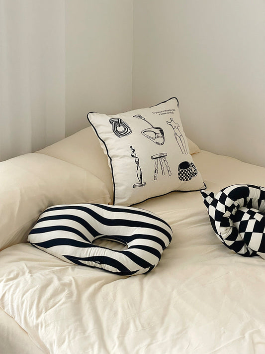 HKM-621523 Checkerboard Cotton Pillow for Modern Home Decor - Square Shape, Various Styles, Includes Filling