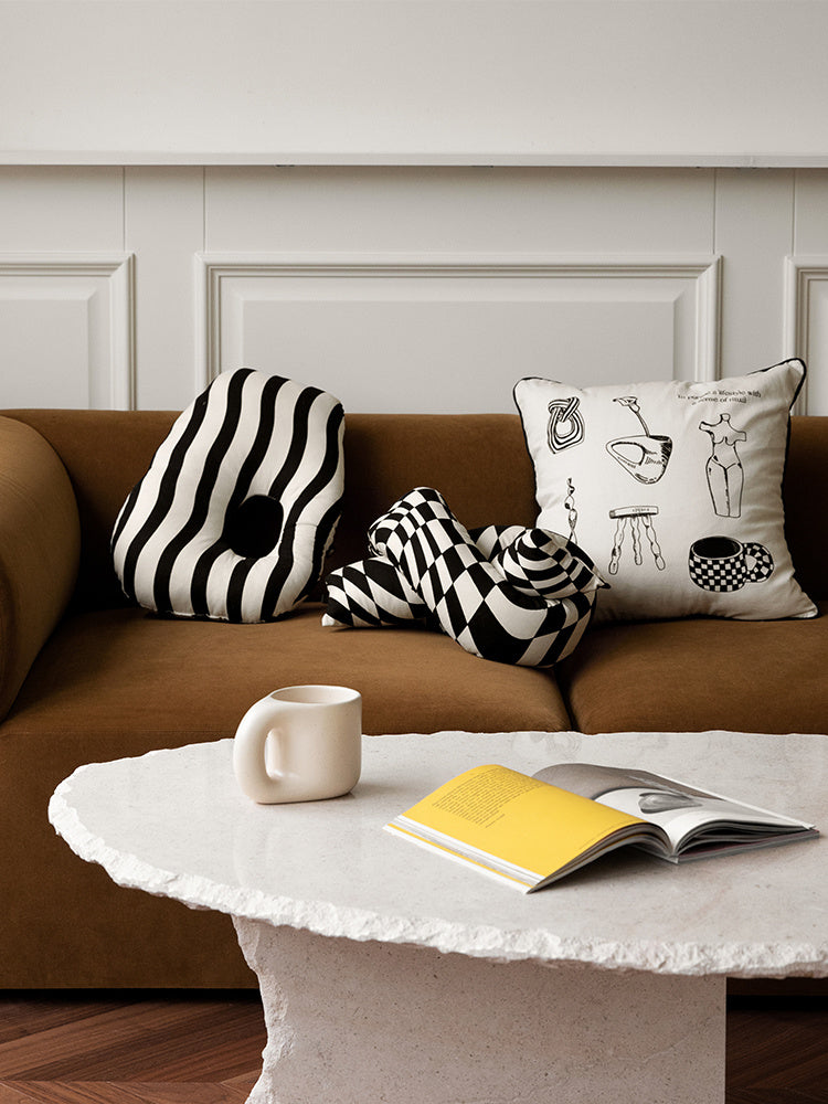 HKM-621523 Checkerboard Cotton Pillow for Modern Home Decor - Square Shape, Various Styles, Includes Filling