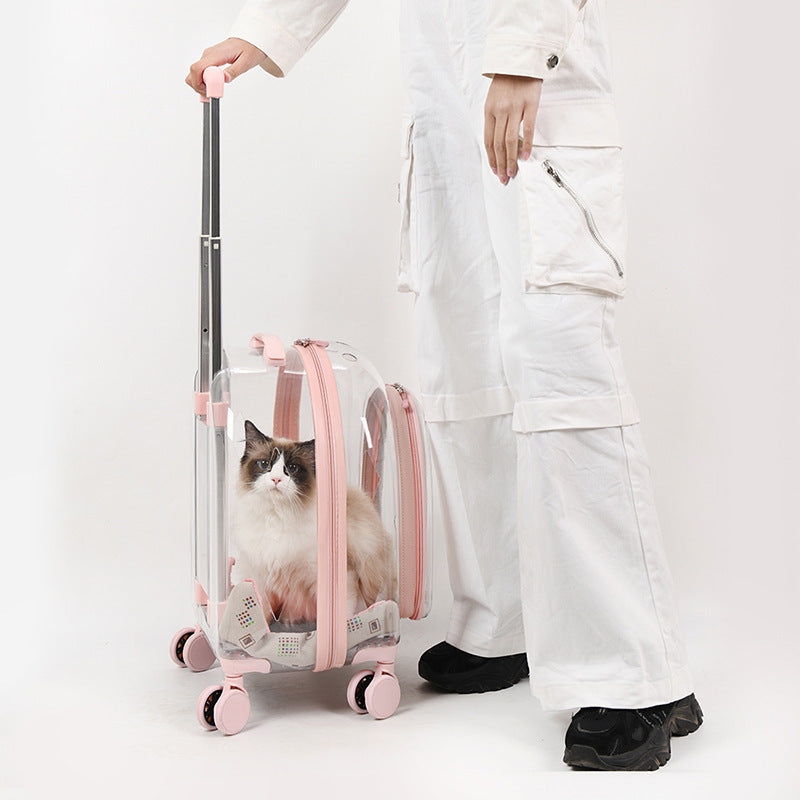 HKM-621587 Transparent Panoramic Dog Trolley Bag for Travel - Medium Capacity, PVC, Soft and Medium Hardness