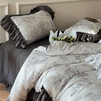HKM-621715 Elegant Lyocell Fiber Lace Bedding Set - Available in White and Purple, Multiple Sizes