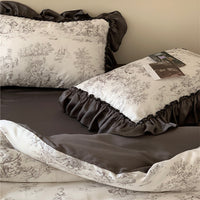 HKM-621715 Elegant Lyocell Fiber Lace Bedding Set - Available in White and Purple, Multiple Sizes