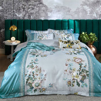 HKM-621715 Four-Piece Long-Staple Cotton Satin Bedding Set with Plant and Flower Design for 1.5m to 2.0m Beds