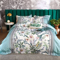 HKM-621715 Four-Piece Long-Staple Cotton Satin Bedding Set with Plant and Flower Design for 1.5m to 2.0m Beds
