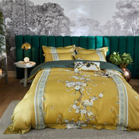 HKM-621715 Four-Piece Long-Staple Cotton Satin Bedding Set with Plant and Flower Design for 1.5m to 2.0m Beds