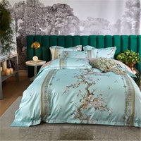 HKM-621715 Four-Piece Long-Staple Cotton Satin Bedding Set with Plant and Flower Design for 1.5m to 2.0m Beds