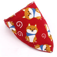 HKM-621715 Japanese Triangle Scarf for Dogs - Soft Cotton & Hemp Fabric, Comfortable PU Leather Collar