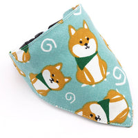 HKM-621715 Japanese Triangle Scarf for Dogs - Soft Cotton & Hemp Fabric, Comfortable PU Leather Collar