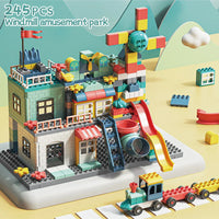HKM-621971 Building Block Set with Changeable Windmill and Train Track for Amusement Park Fun - 245 Pieces