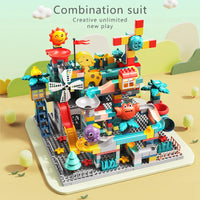 HKM-621971 Building Block Set with Changeable Windmill and Train Track for Amusement Park Fun - 245 Pieces