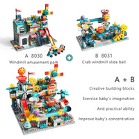 HKM-621971 Building Block Set with Changeable Windmill and Train Track for Amusement Park Fun - 245 Pieces