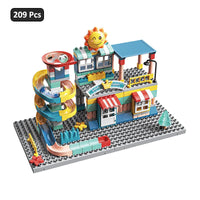 HKM-621971 Building Block Set with Changeable Windmill and Train Track for Amusement Park Fun - 245 Pieces