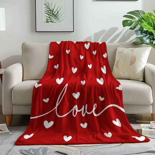 HKM-622227 Cozy Nordic Love Flannel Blanket in Red - Multiple Sizes Available