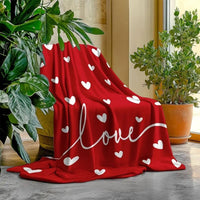 HKM-622227 Cozy Nordic Love Flannel Blanket in Red - Multiple Sizes Available