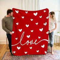 HKM-622227 Cozy Nordic Love Flannel Blanket in Red - Multiple Sizes Available