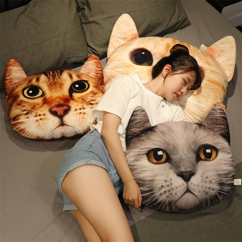 HKM-622355 3D Cartoon Cat Head Plush Cushion for Ages 7-14
