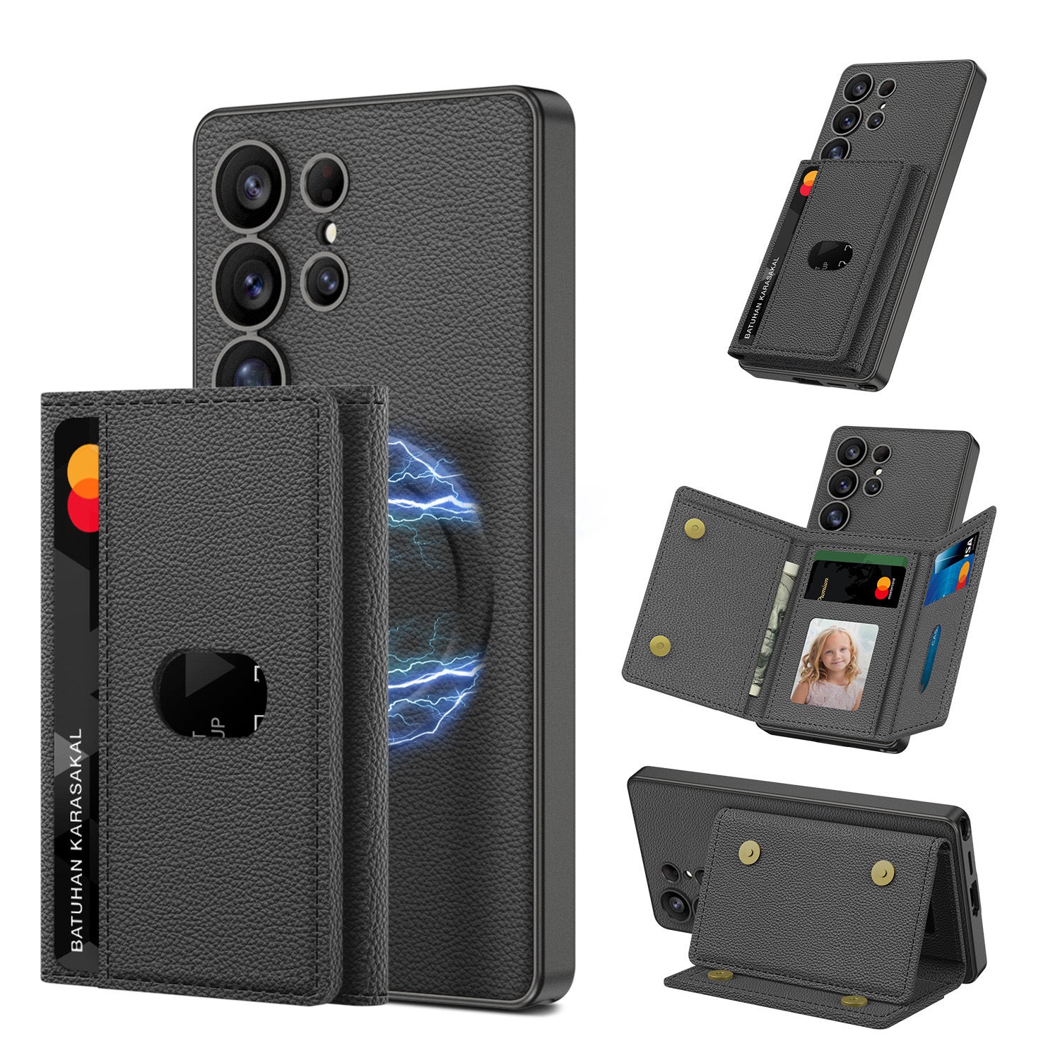 HKM-622483 Magnetic Split Wallet Phone Case with Built-in Wireless Charger and Stand for Samsung