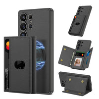 HKM-622483 Magnetic Split Wallet Phone Case with Built-in Wireless Charger and Stand for Samsung