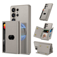 HKM-622483 Magnetic Split Wallet Phone Case with Built-in Wireless Charger and Stand for Samsung