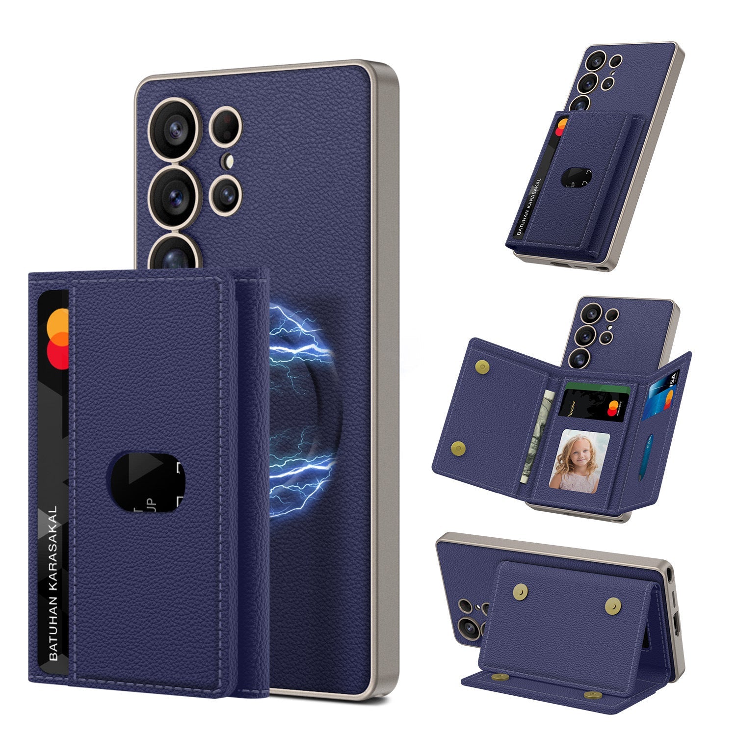 HKM-622483 Magnetic Split Wallet Phone Case with Built-in Wireless Charger and Stand for Samsung