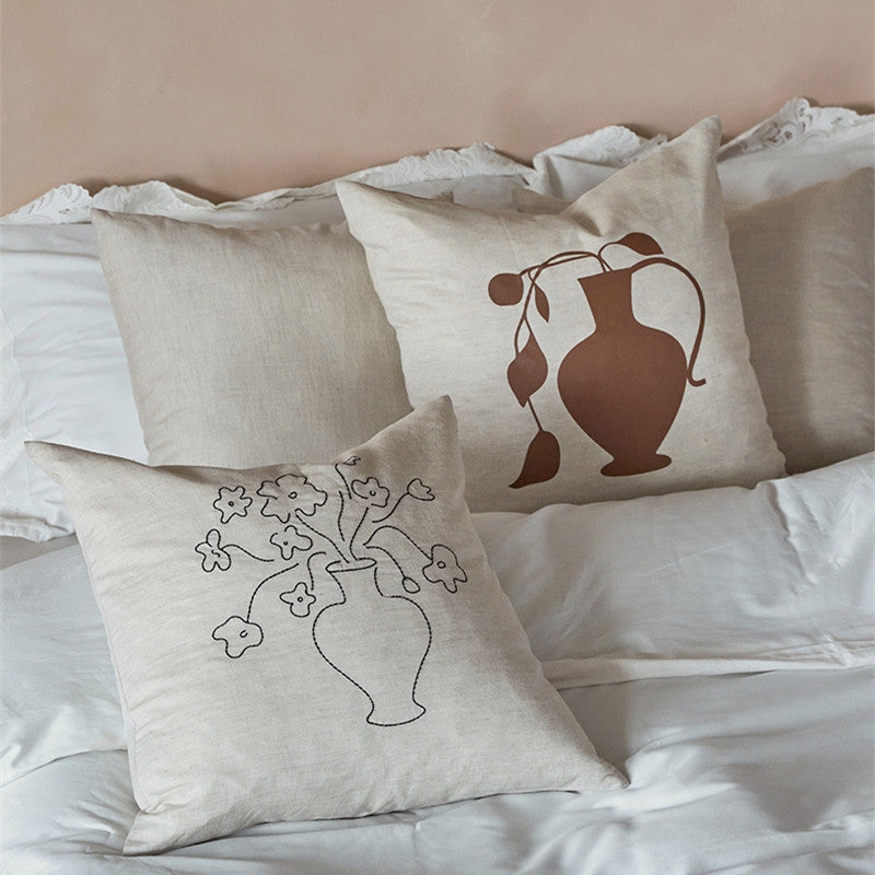 HKM-622547 Linen Embroidery Removable and Washable Sofa Pillow for Living Room - 45x45cm / 50x50cm