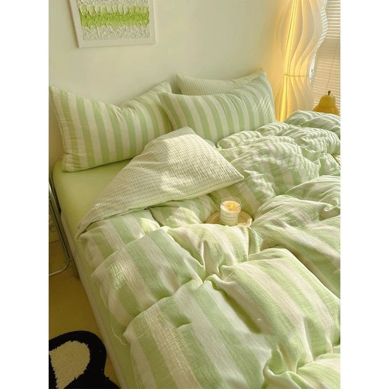 HKM-622547 Simple Striped Pure Cotton Bed Sheet Set with Pillowcases - Modern Twill Weave, 60 Thread Count